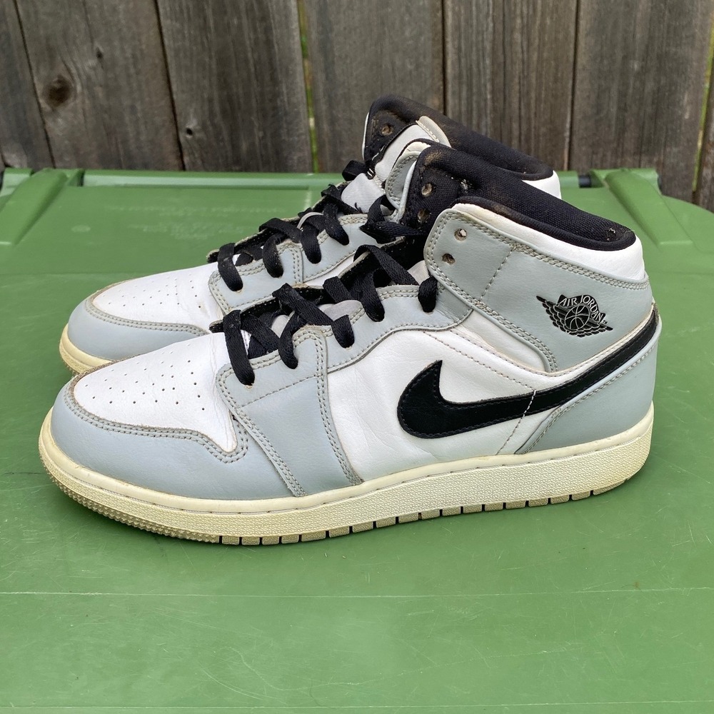 Nike Air Jordan 1 Mid GS Light Smoke Grey White Black 554725-092 Kids Size 7Y